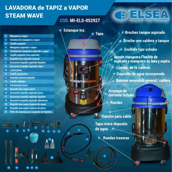 VAPORIZADORA LAVA TAPIZ Y ALFOMBRA ELSEA 3100W MOD.STEAM WAVE P110 - Imagen 5
