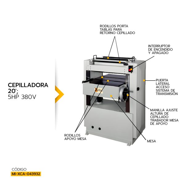 CEPILLADORA INDUSTRIAL XCALIBUR 20 PULGADAS 5HP 380V MOD.9230202 - Imagen 2