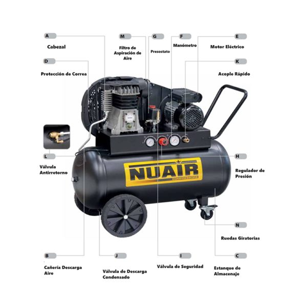COMPRESOR DE AIRE NUAIR 200LTS 3HP 220V MOD.B3800B/3M/200 - Imagen 2