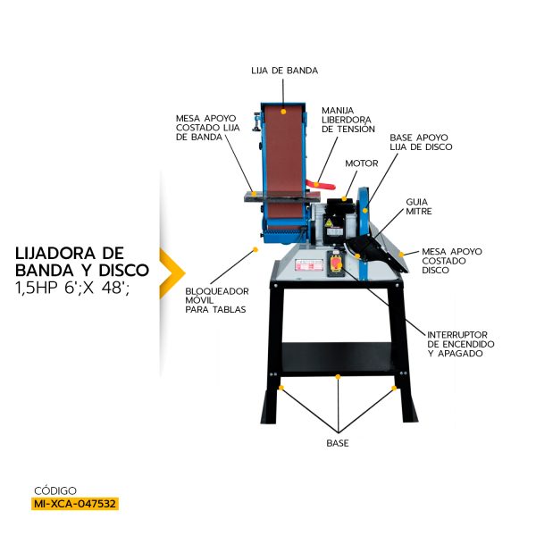LIJADORA DE BANDA Y DISCO XCALIBUR 1.5HP 6"x 48" MOD.8600101 - Imagen 2