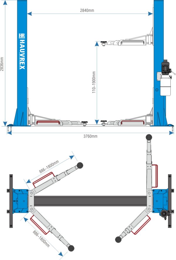 ELEVADOR 2 COLUMNAS HAUVREX 6800KG 220V HTL2168 - Imagen 2
