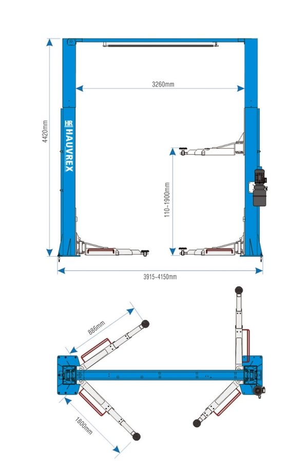 ELEVADOR 2 COLUMNAS HAUVREX 6800KG 220V MOD.HTL3460 - Imagen 2