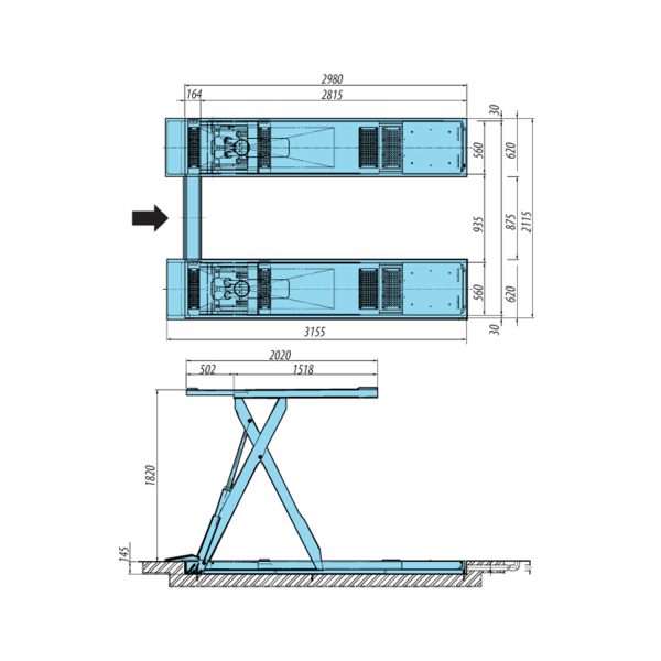 ELEVADOR TIJERA SOBRE PISO HESHBON 3300KG 220V MOD.HL32X - Imagen 2