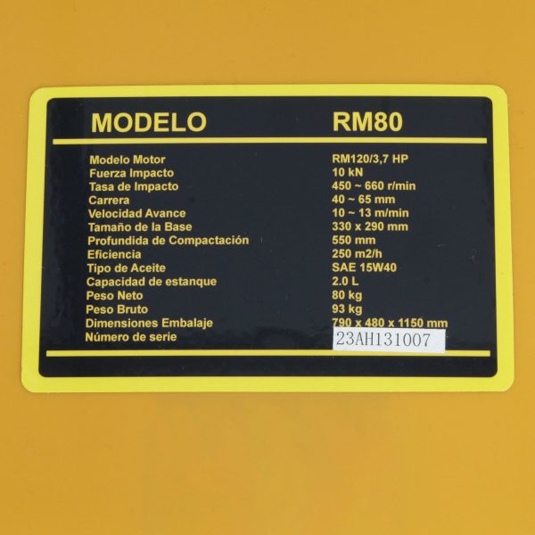 VIBROPISON EVEREST BENCINERO 3.6HP 10KN MOD.RM80 - Imagen 6