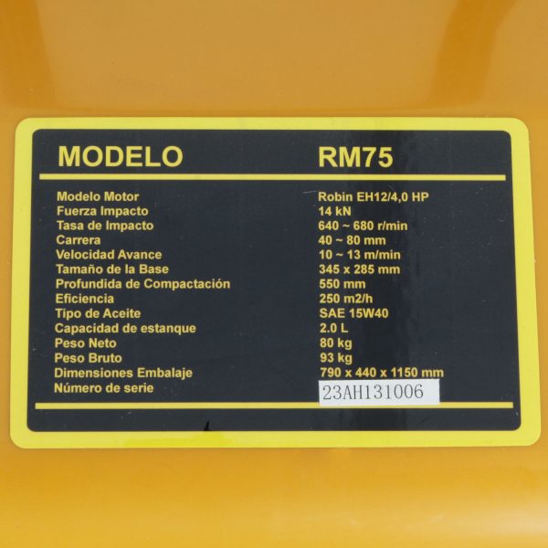 VIBROPISON EVEREST BENCINERO MOTOR ROBIN 4HP 14KN MOD.RM75 - Imagen 7