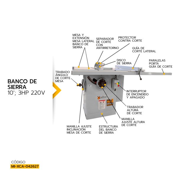 BANCO DE SIERRA XCALIBUR 10" 3HP 220V MOD.8060101 - Imagen 4