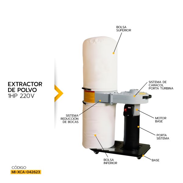 EXTRACTOR DE POLVO XCALIBUR 1HP 220V MOD.UB-90D - Imagen 2