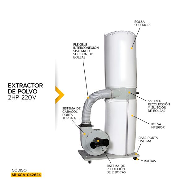 EXTRACTOR DE POLVO XCALIBUR 2HP 220V MOD.UB-103 - Imagen 2