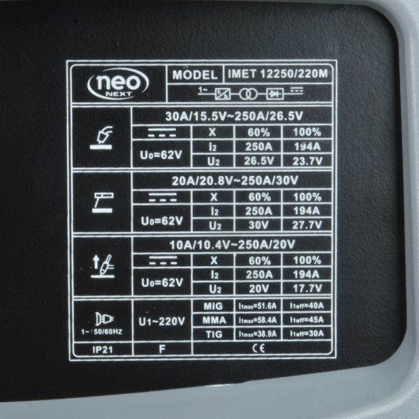 SOLDADORA NEO ARCO MIG TIG MMA 250A IMET 12250/220 - Imagen 8