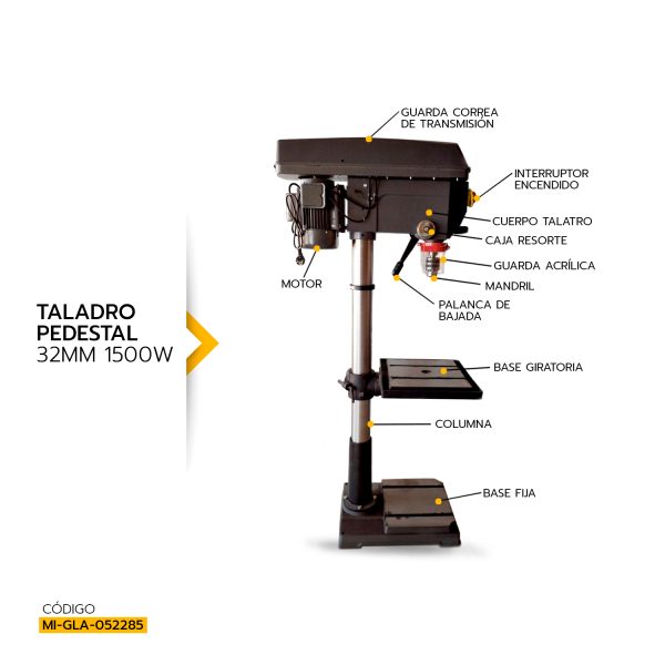 TALADRO PEDESTAL INDUSTRIALGLADIATOR 32MM 1500W 220V MOD.TC932/25 - Imagen 7