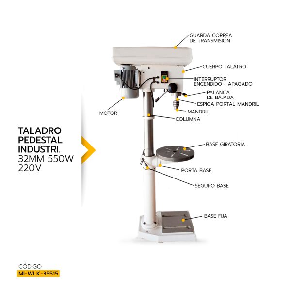TALADRO PEDESTAL INDUSTRIAL WEST LAKE 32MM 550W MOD.220V ZQD-4132 - Imagen 5