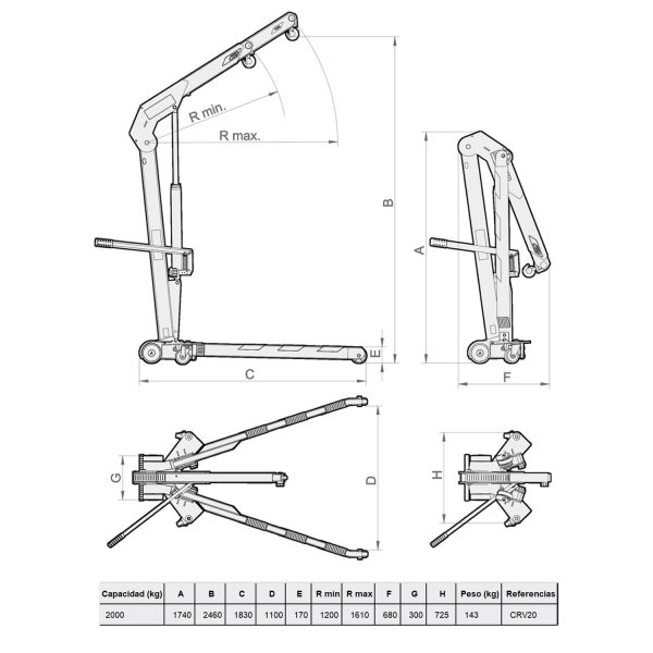 TECLE GRUA PLUMA PLEGABLE 2000KG MEGA MOD.CRV20 - Imagen 4