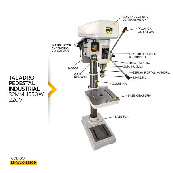 TALADRO PEDESTAL INDUSTRIAL 32MM 1500W 220V MOD.JZ-32 - Imagen 4