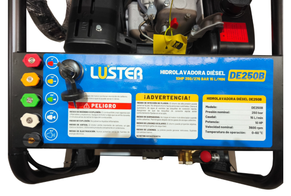 HIDROLAVADORA LUSTER DIESEL 10HP 276BAR P/ELECTRICA MOD.DE250B - Imagen 3