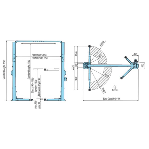 ELEVADOR 2 COLUMNAS HESHBON 4000KG 380V MOD.HL26K - Imagen 2