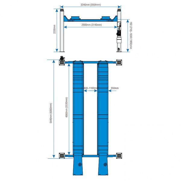 ELEVADOR 4 COLUMNAS ALINEACION ACO HAUVREX 5500KG 220V MOD.HFL4155E - Imagen 3