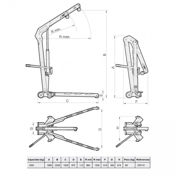 TECLE GRUA PLUMA PLEGABLE 1000KG MEGA MOD.CRV10 - Imagen 3