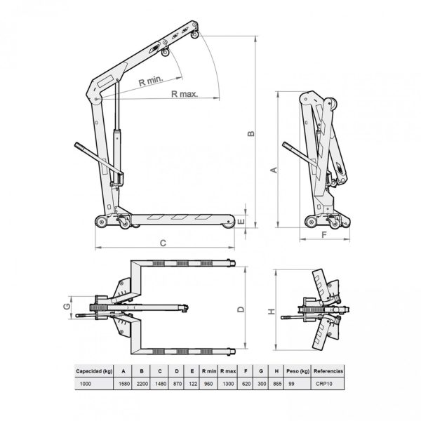 TECLE GRUA PLUMA PLEGABLE 1000KG MEGA MOD.CRP10 - Imagen 3